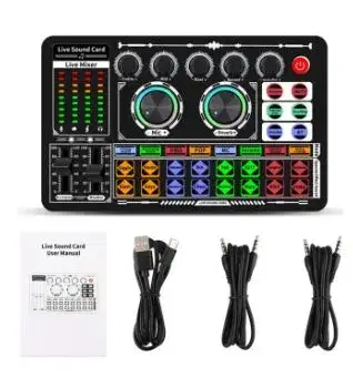 F999 Sound Card Audio Mixer Live Sound Card Voice Changer Mixing Console Amplifier Sound Card Phone Computer Universal.