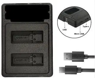 X-457-6 Dual USB Charger for gopro 9/10- Black.