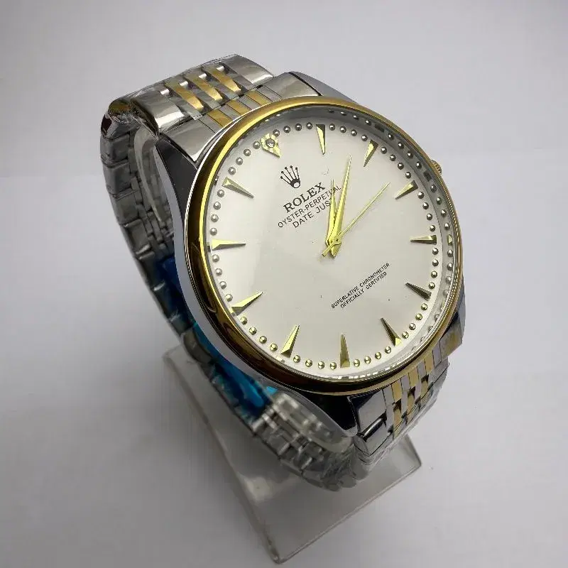 Two Tone Color Yellow Dial Stainless Steel Round Shape Waterproof Double Lock System Fashionable Watch For Men