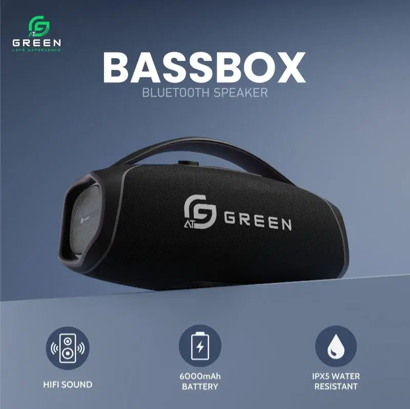 Green Bassbox Wireless Speaker | 100W Output | Quad Speakers | Dual EQ Models | BT version 5.3 | 8 Hours Playback | IPX5 Rating .