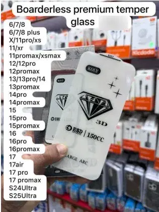 KOLY 3D Diamond Anti-Dust Tempered Glass screen protector || Borderless Premium Tempered Glass|| Available Models in Picture.