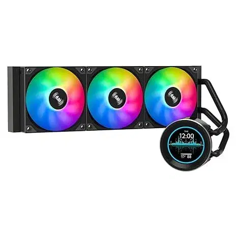 SAMA SM360 PRO Black Liquid Cooler 360mm ARGB AIO Radiator 2.8-inch LCD Video Temperature Display Screen CPU Cooler with PWM Silent Fans.