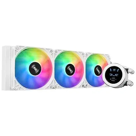 SAMA SM360 White 360mm AIO Liquid CPU Cooler – Adjustable LCD Display Screen, 3 x 120mm ARGB PWM Fans, Quiet High-Performance All-in-One CPU Water Cooler.