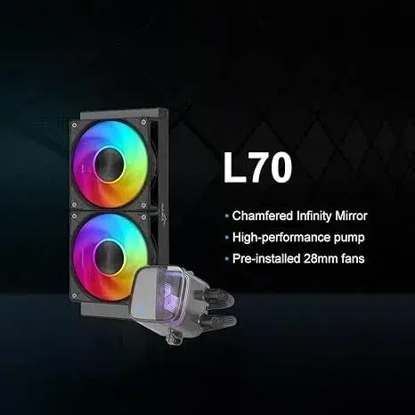 SAMA L70 240mm ARGB CPU Liquid Cooler,CPU PC AIO Water Cooler,Chamfered Infinity Mirror,High-Performance Ceramic Pump,with 28mm Hydraulic Bearing Fans,Intel LGA 1851/1700/1200/115X&AMD AM5/AM4-Black.