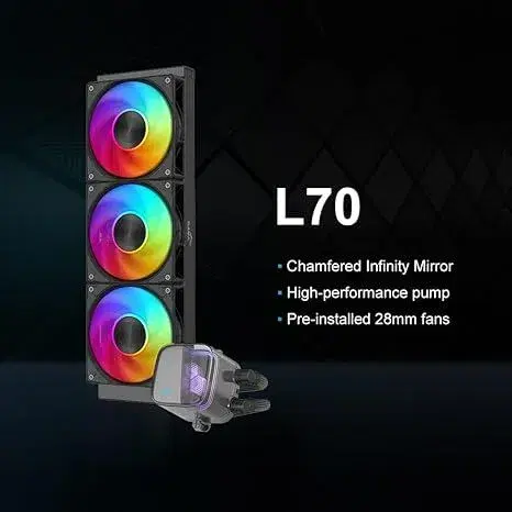 SAMA L70 360mm ARGB CPU Liquid Cooler,CPU PC AIO Water Cooler,Chamfered Infinity Mirror,High-Performance Ceramic Pump,with 28mm Hydraulic Bearing Fans,Intel LGA 1851/1700/1200/115X&AMD AM5/AM4-Black.