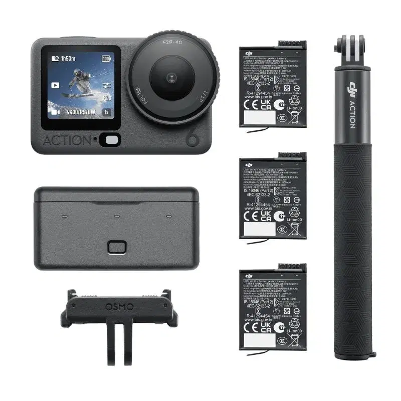 DJI Osmo Action 6 Adventure Combo Triple-Battery Power | Multifunctional Battery Case 3 | 1.5 m Extension Rod | Quick-Release Mounting.