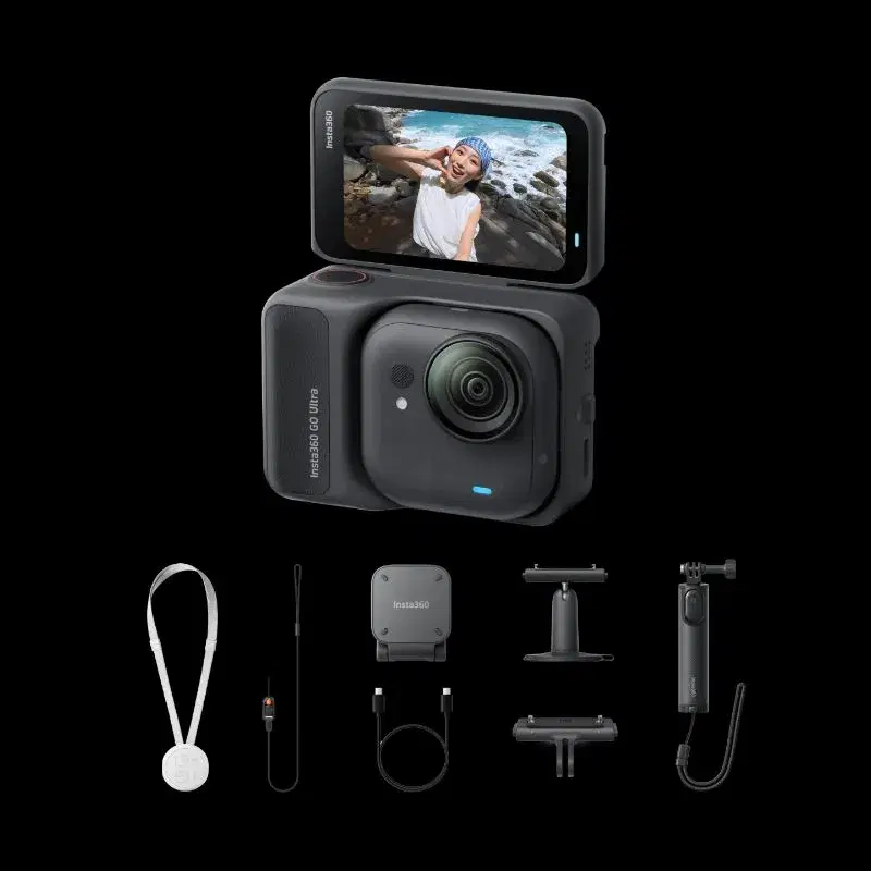 Insta360 GO Ultra - Creator Bundle 4K 120fps Action Camera | Flip Touchscreen | FlowState Stabilization | Dual FOV Modes | Magnetic Mounting System