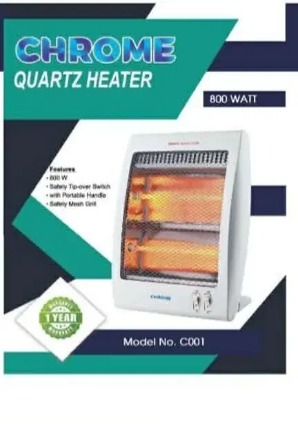 Chrome Quartz Room 2 Rod Heater White 800W With Portable Handle BOS