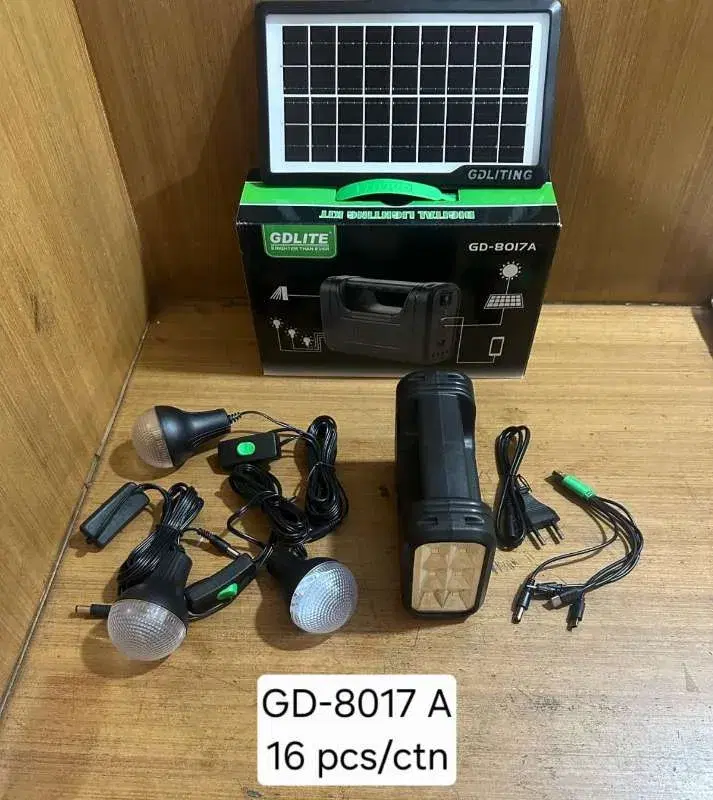GDLITE GD8017A | Mini Portable Solar Power Station | Small Inverter | Small Solar Lighting System With 3 Light Bulbs | Solar + AC | Emergency Light | Mobile Charger | Flashlight.