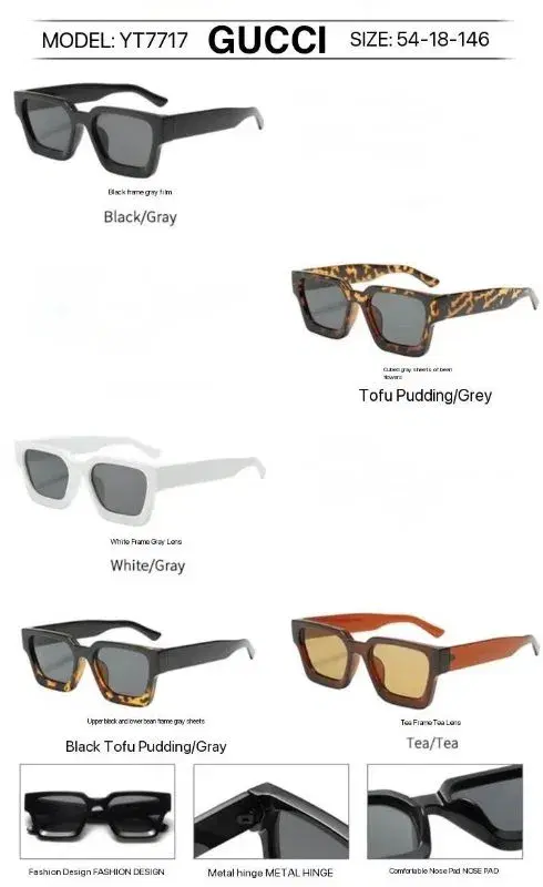 Gucci Square Frame Black Color Chunky Unisex Sunglasses.