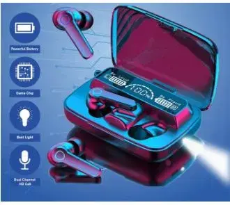 M19 TWS Wireless Bluetooth 5.3 Earbuds Stereo Touch Control with Flash Light in Case Phone charging.