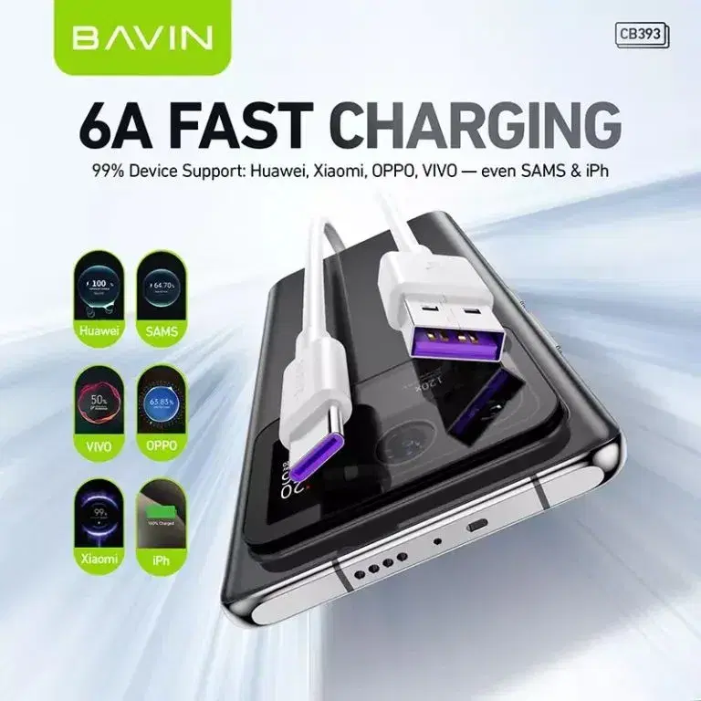 Bavin CB393 6A Fast Charging Type-C Data Cable-1000MM.