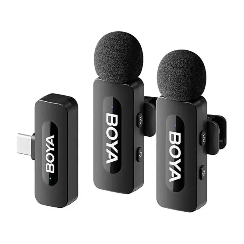 Boya BY-V20 Dual Wireless Lavalier Microphone System|| Ultra-Compact 2.4 GHz Dual-Mic Setup with USB-C Plug-In Receiver.