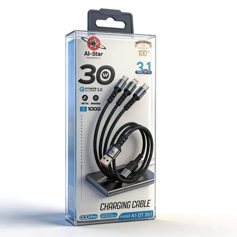A1 star DT 3in1 30W Fast Charging Cable || 1 years Replacement Guarantee.