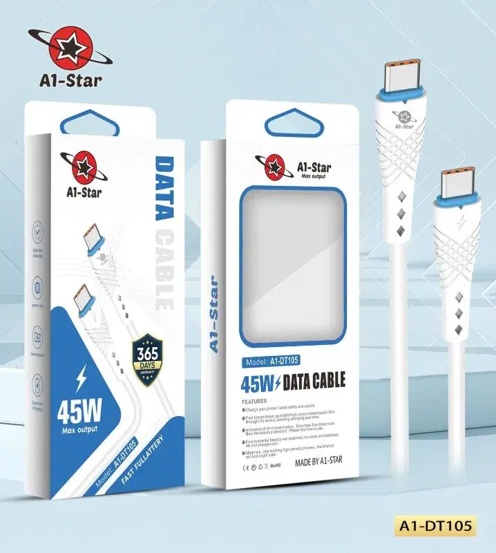 A1 star DT105 45W , Type-C to Type-C Super Fast Charging Cable || 1 years Replacement Guarantee.