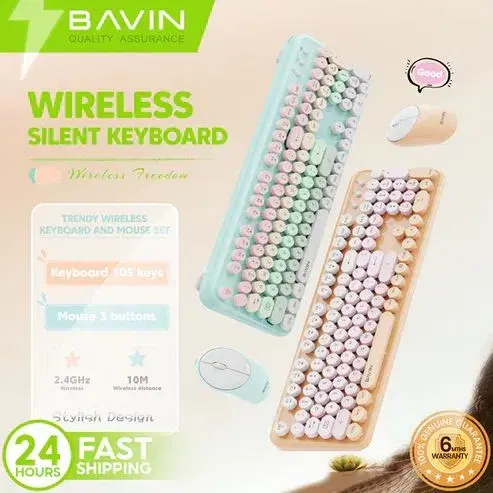BAVIN GK990 2.4G Cute Stylish Wireless Keyboard & Mouse Compatible for Tablet/Laptop.