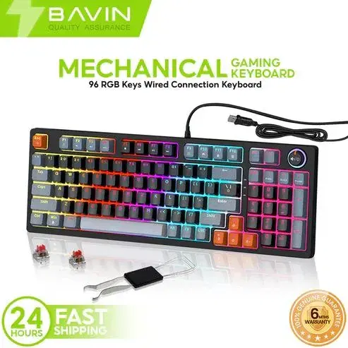 BAVIN GK-999 RGB 96-Key Mechanical Keyboard with Multimedia Knob & Backlight Modes.