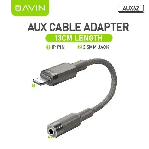 BAVIN AUX62 Hi-Fi Audio & Charge Cable With iPhone to 3.5mm Adapter for iPhone Devices.