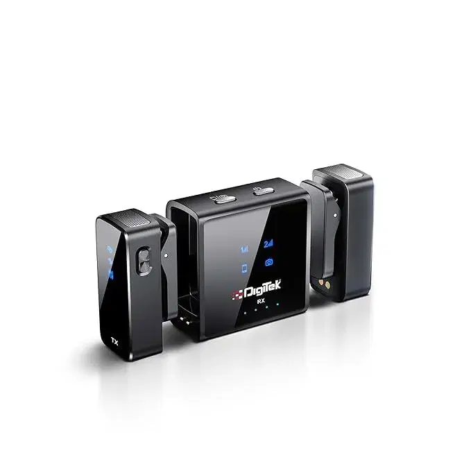 Digitek® DWM-117 Wireless Microphone with Magnetic Transmitters & Type C & LTC Connector, Noise Cancellation, 360° Sound Capture, 6Hr Battery, for Smartphones & DSLR for Vlogs & Interviews.