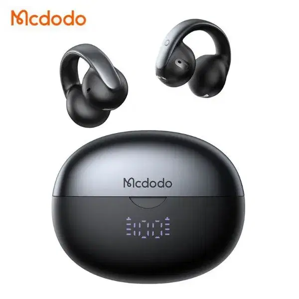 Mcdodo Hp 8160 Air O3 Clip On Open Ear Earbuds Led Battery Display, Bluetooth 5.4, Up To 24h Listening Time With Charging Case Black