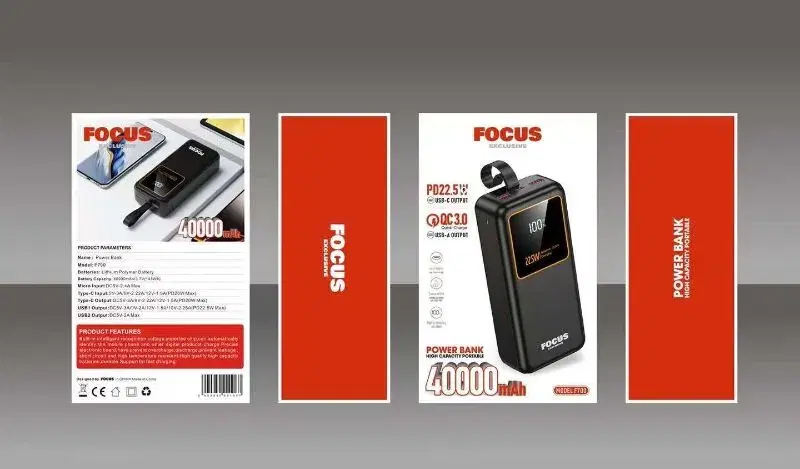 Focus F700 ,40000mAh PD22.5W USB-C output + QC3.0 USB-A Output Quick Charge High Quality Power Bank.