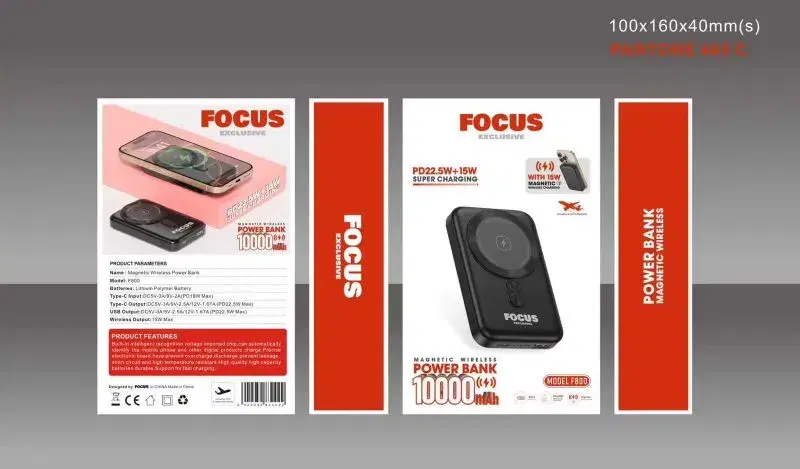 Focus F800 ,10000mAh PD22.5W + 15W Super Charging Magnetic Wireless Power Bank.