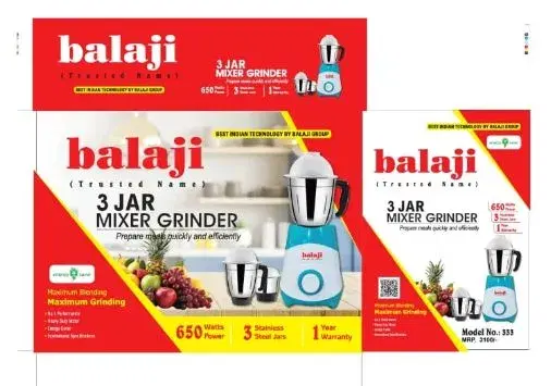 Balaji 3 Jar Mixer Grinder With 650W Power- Model:333.