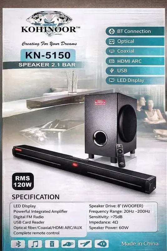 Kohinoor KN-5150 120W Deep Base Bluetooth Sound Bar with Subwoofer.