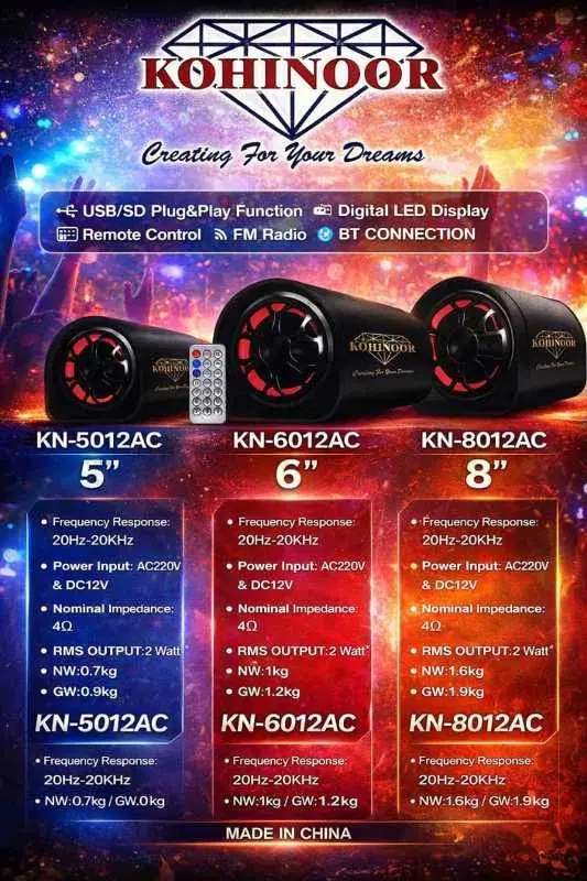 Kohinoor KN-8012AC 8-Inch Portable Bluetooth Subwoofer.