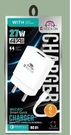 Rock On RC01 QC3.0 Quick Charge ,27W Fast Charging Charger For Micro|| 6 Months Warranty.