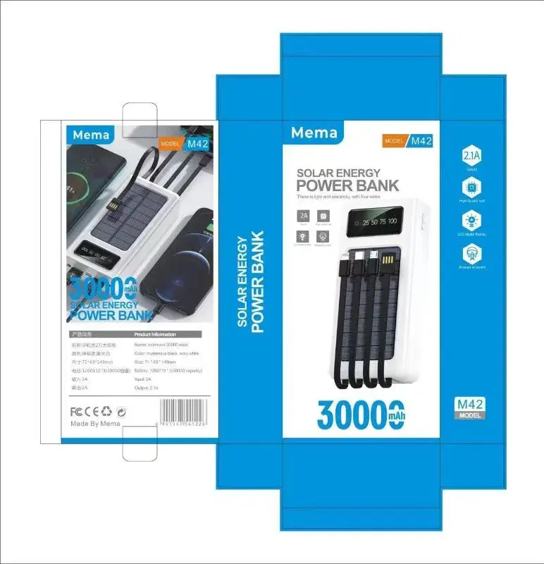 Solar Power Bank 30000mAh Mema M42 | Fast Charging | LED Battery Display