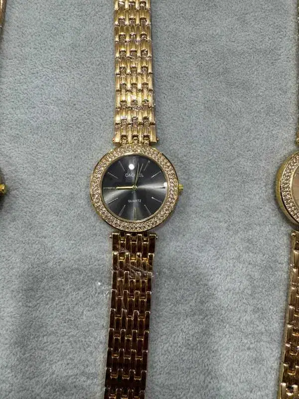 Gold-toned CACIEL women's Quartz watch with a black dial