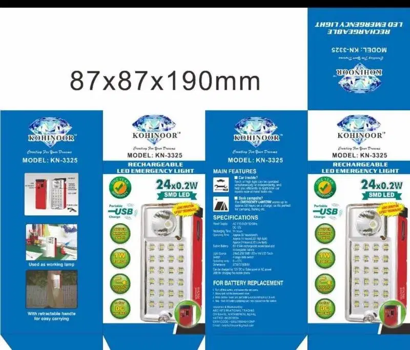 Kohinoor Model KN-3325 rechargeable LED emergency light.