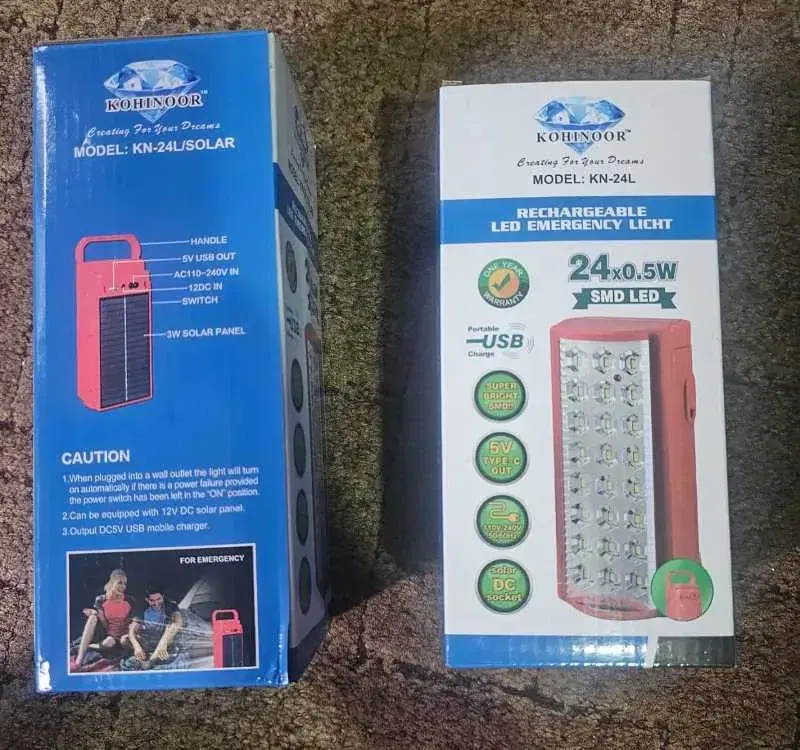 Kohinoor KN-24L/Solar and KN-24L SMD rechargeable LED emergency lights.
