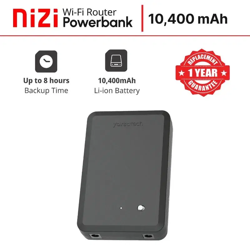 Nizi Mini Wi-Fi Router Powerbank | 10400 mAh Li-ion Battery | 12 Months Guarantee Router Backup 8 Hours Router Backup