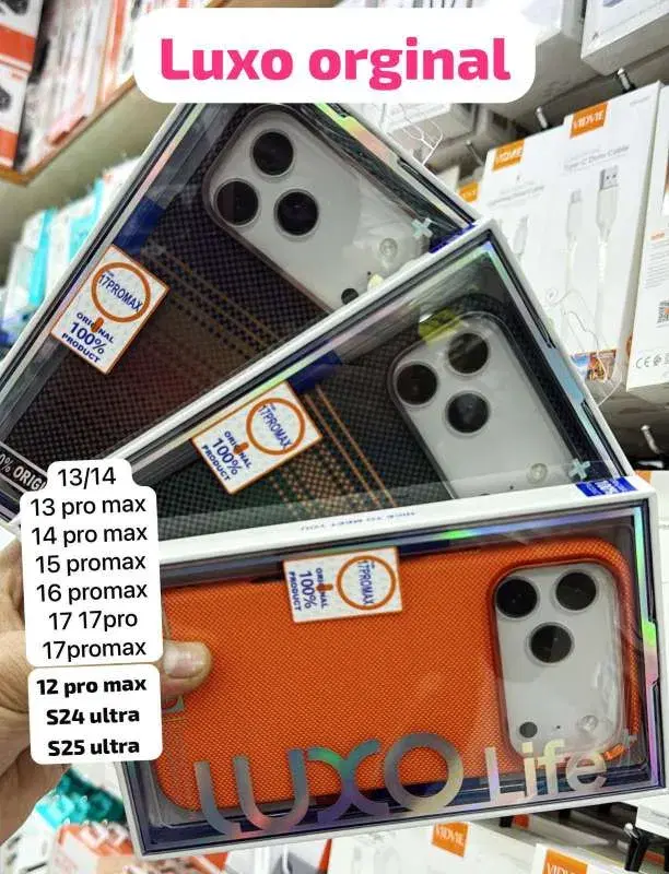 Luxo Life brand phone cases for various iPhone and Samsung models.