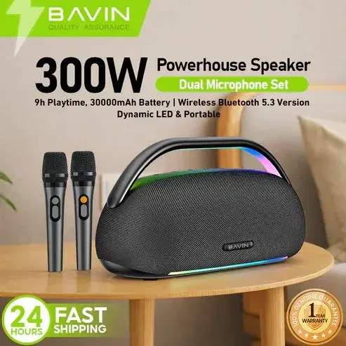 BAVIN BM50 300W 80W Portable Wireless Bluetooth Powerhouse Speaker + Powerbank Function w/ Bluetooth Mic Set & Dynamic LED