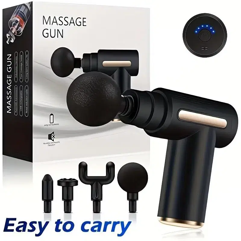 Portable Rechargeable Fascia Massage Gun | Deep Tissue Relaxation with 4 Interchangeable Heads, USB Charging, 1800mAh Lithium Battery | Sports & Outdoor Electronics Accessory