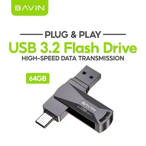 BAVIN UF-02-XX Dual Interface USB 3.2 & Type-C Flash Drive for Faster High-Speed Plug & Play Data Transfer 64GB pendrive