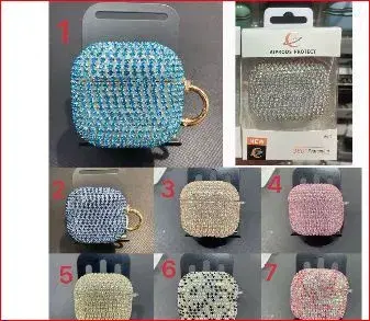 rhinestone-studded protective cases for Apple AirPods 3 or AirPods Pro, available in multiple colors.