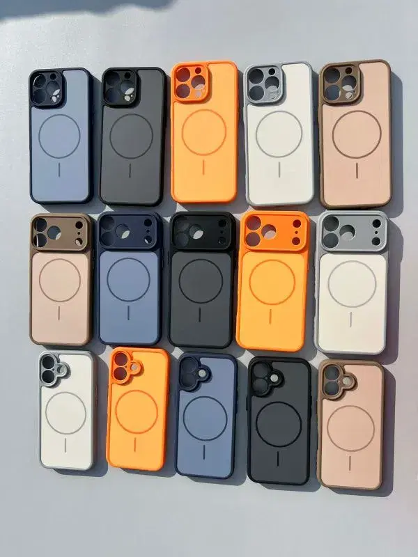various colored magnetic phone cases compatible with MagSafe technology, specifically designed for the iPhone 17 Pro Max.