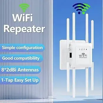 WiFi Extender Signal Booster, Long Range Wireless Internet Repeater for Home Cover up to 10,000 Sq.ft, WiFi Router Extender with Ethernet Port, 1-Tap Setup Signal Amplifier