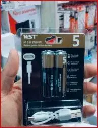 WST AAA 1.5V 800mWh USB Rechargeable Lithium Batteries.