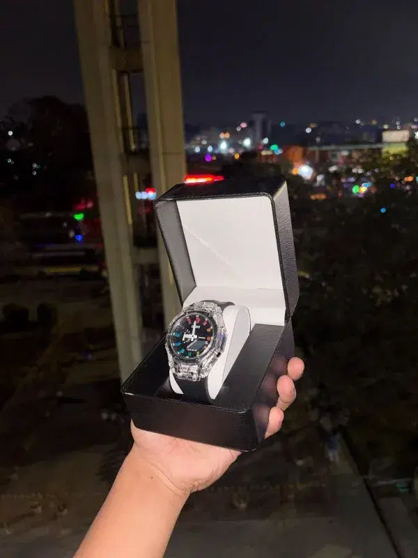 Casio G-Shock GA-2100 series watch, known for its carbon core guard structure and "CasiOak" design.