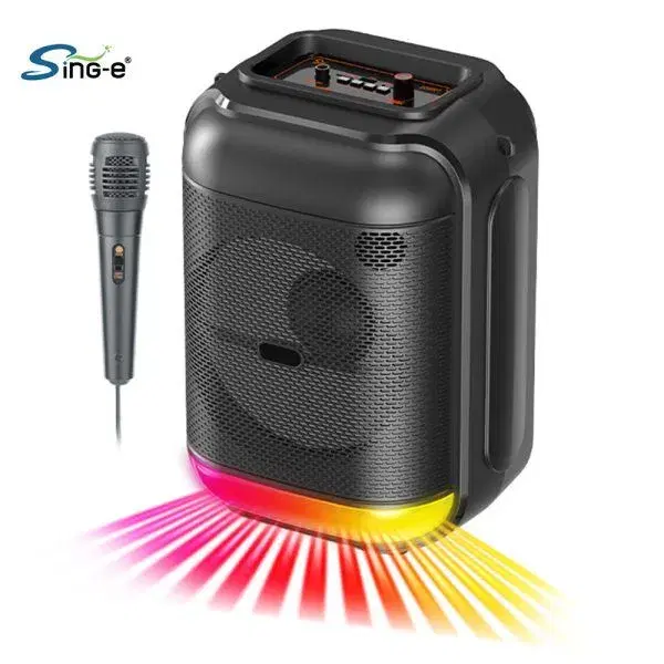 Sing-E ZQS-801 wireless Bluetooth multimedia speaker with a wired microphone.