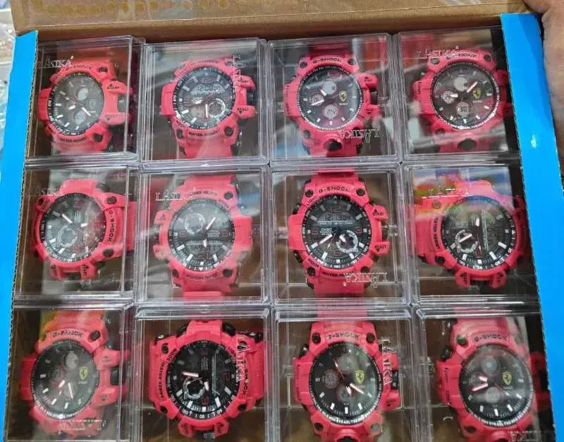 G-SHOCK sports watches, often featuring shock resistance, multiple time zones, and a stopwatch.
