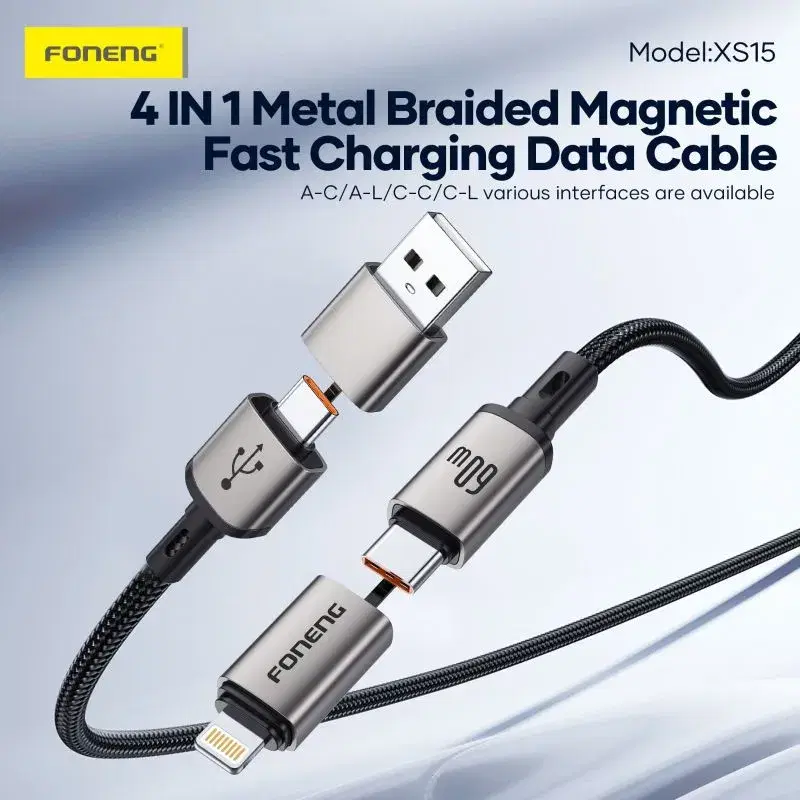 Foneng XS15 1.2M 4-in-1 Metal Head Braided Cable