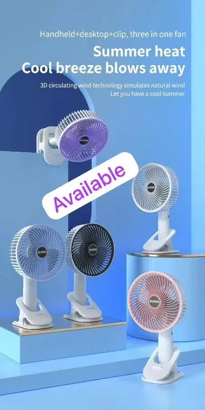 New Portable 3-gears Rechargeable Desktop Fan Low Noise Air Cooling Handheld Clipped Circulator Table Fan for Camping Office, Convertible Table-Top With Clip, USB Type-C, 3 Speeds, Wireless