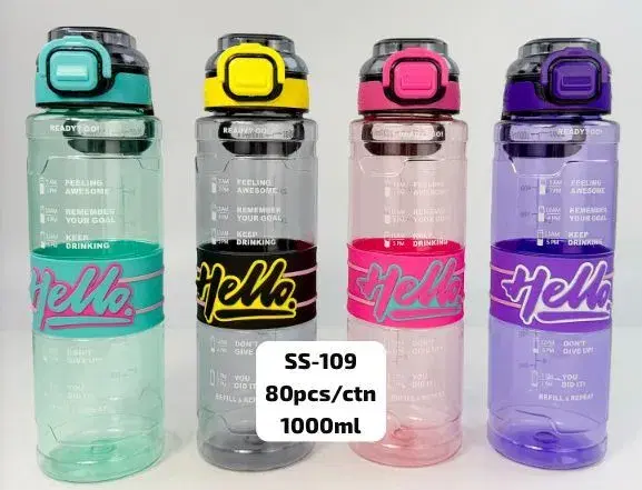 Hello brand 1000ml motivational sports water bottles.