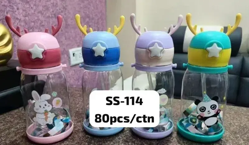 Kids Straw Water Bottle - Leakproof, Portable, Cute Design for Outdoor Use